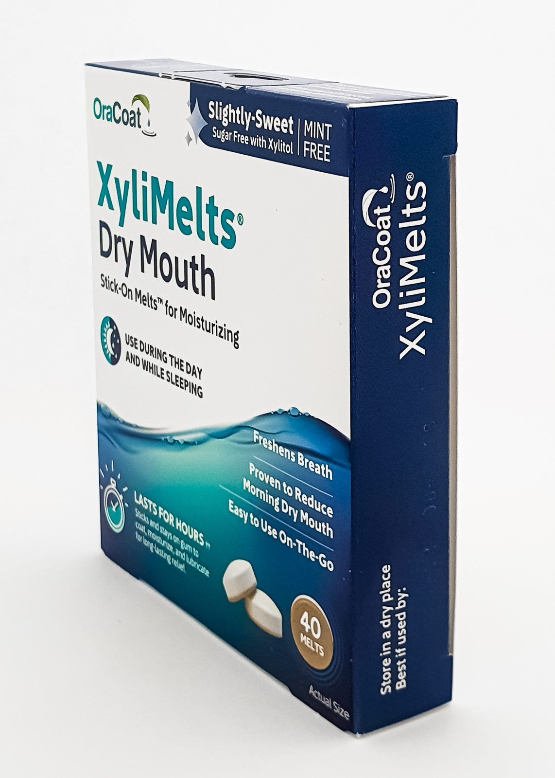 OraCoat XyliMelts Dry Mouth Relief Moisturizing Oral Adhering Discs Mild  Mint with Xylitol, for Dry Mouth, Stimulates Saliva, Non-Acidic, Day and